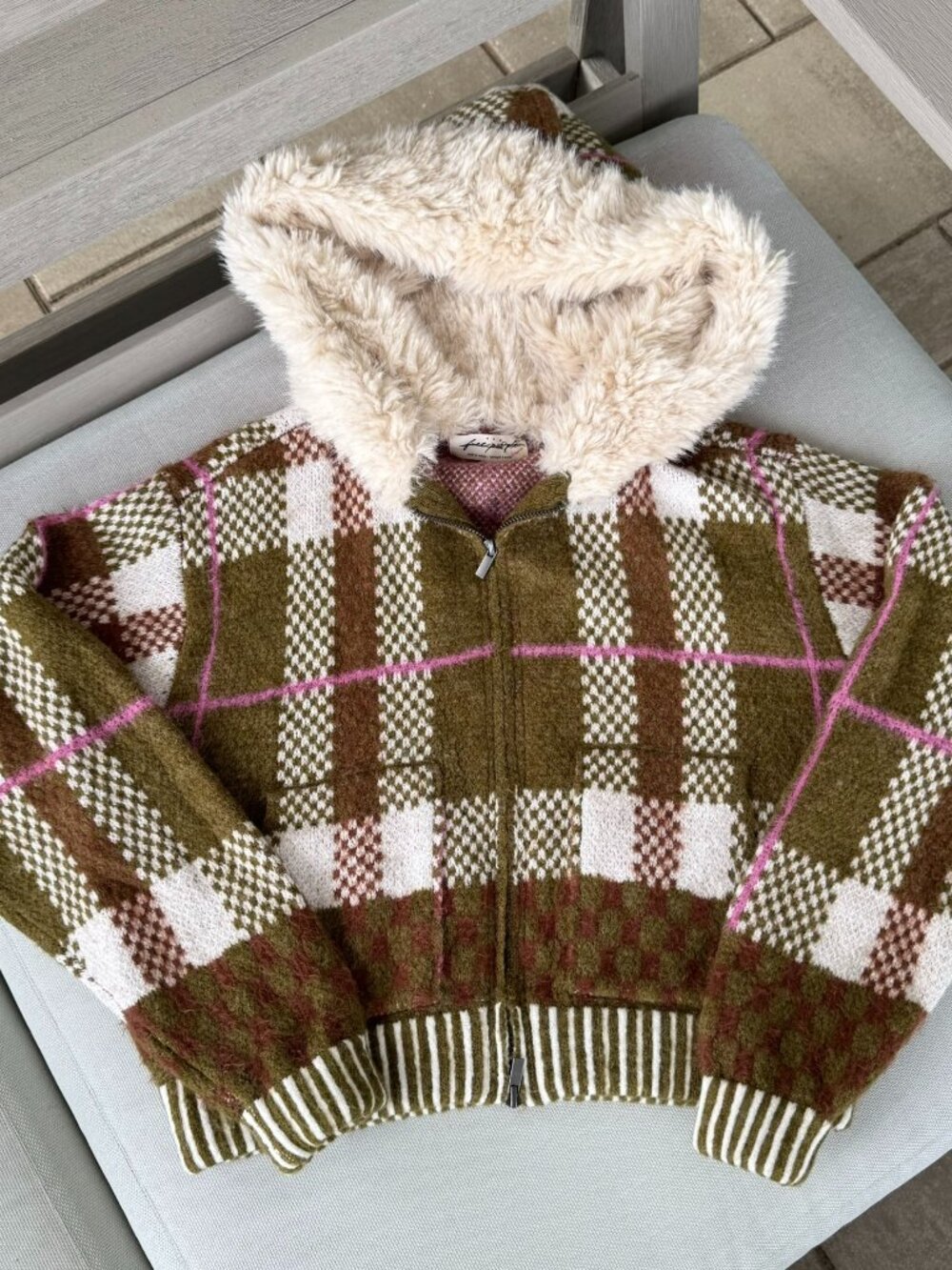 Free People Namesake Fur Lined Zip-Up Hoodie Sweater Medium
